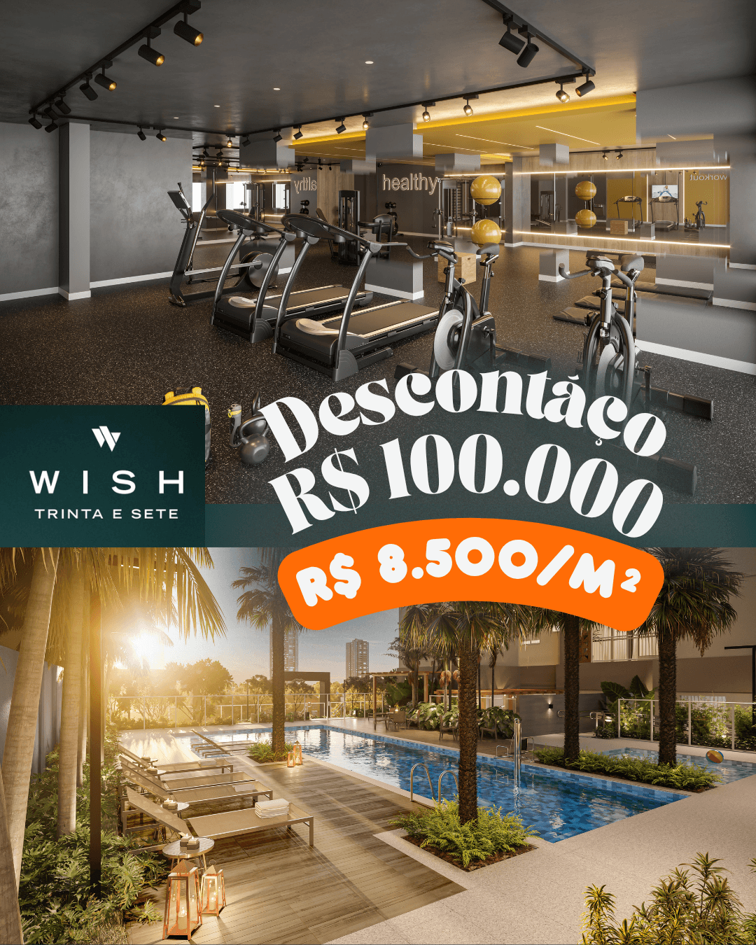 Wish Trinta e Sete | R$ 100 mil Abaixo da Construtora | 3 Quartos com Suíte 79m² | 16º Andar Nascente | 2 Vagas + Escaninho | Entrega Jun/26