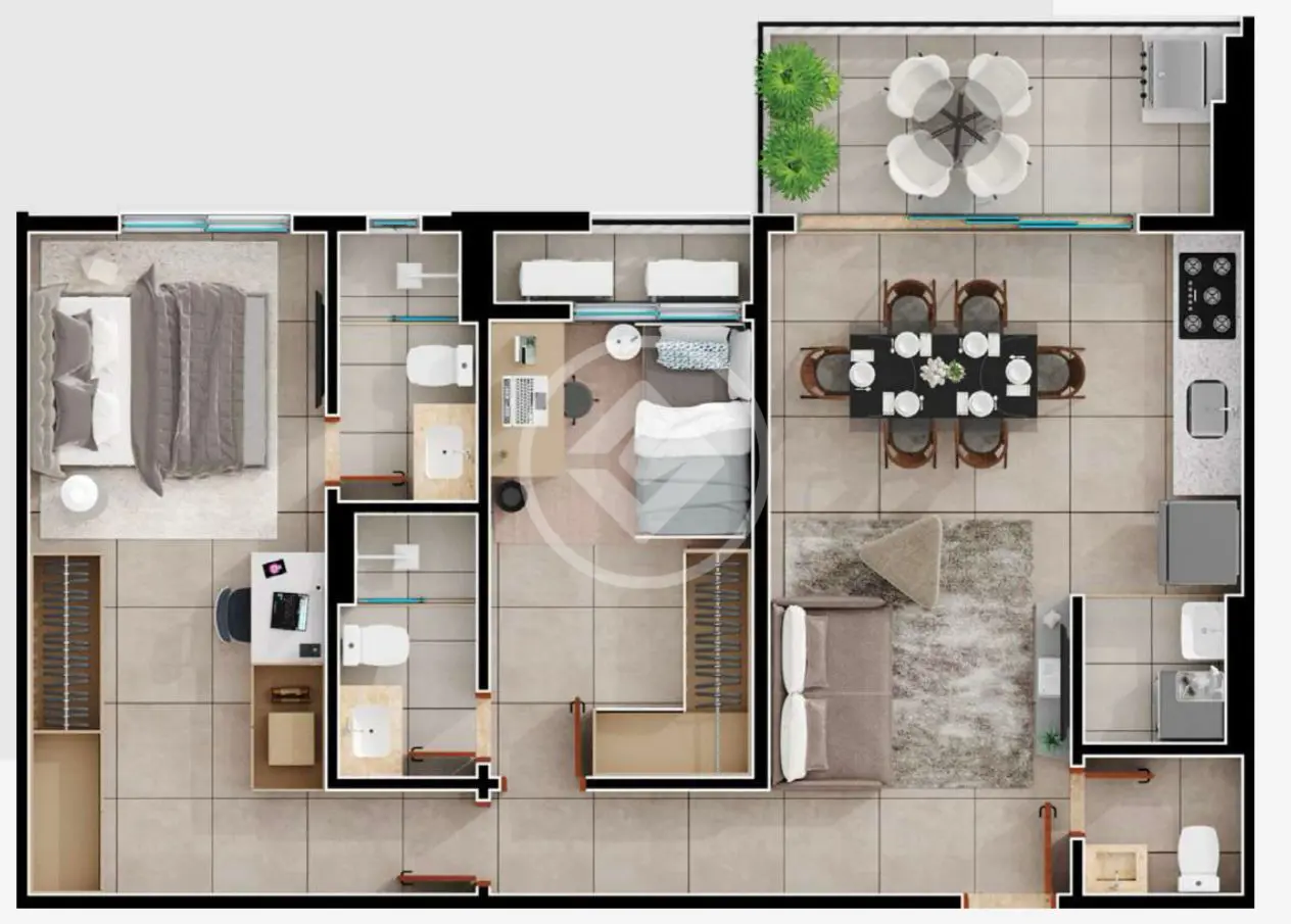Apartamento com 2 suítes à venda em frente ao lago Areião